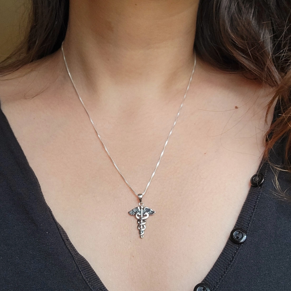 New Solid 925 Sterling Silver Simple Caduceus Sta… - image 4